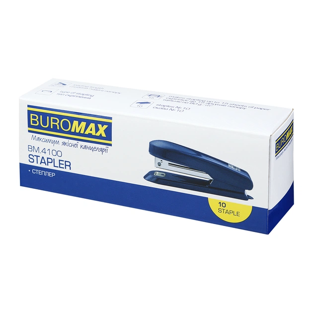 Степлер Buromax пластиковий, 15 аркушів, (скоби №10), 111 х 28 х 43 мм, синій (BM.4100-02) - picture 5