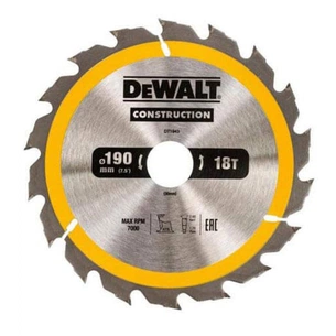 Диск пильний DeWALT СONSTRUCTION, 190 х 30 мм, 18 z, АТВ, 20 градусів (DT1943) зображення 1