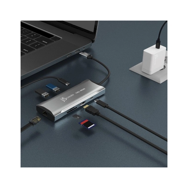 Порт-реплікатор J5create Dock-Station USB-C 10Gbps, 7-in-1 (хаб/HDMI/PD/картридер) (JCD393-N) - picture 7