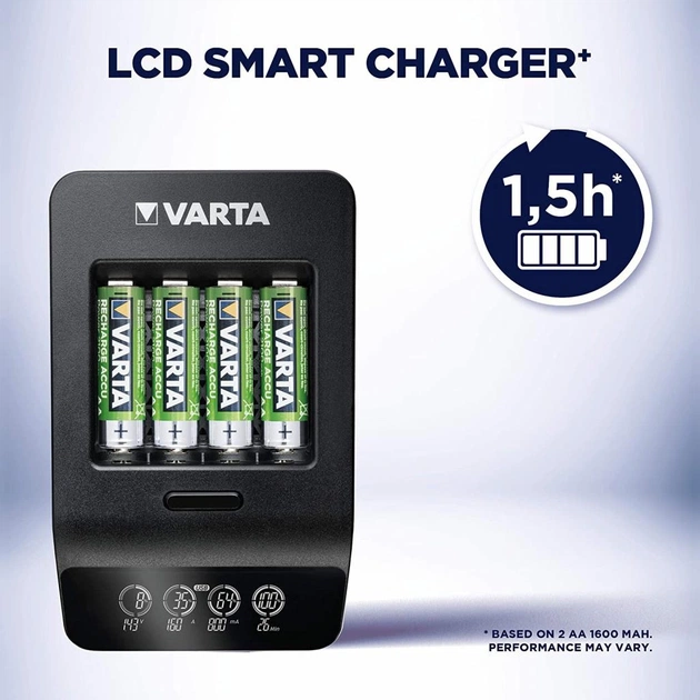 Зарядний пристрій для акумуляторів Varta LCD Smart Plus CHARGER +4*AA 2100 mAh (57684101441) - зображення 5