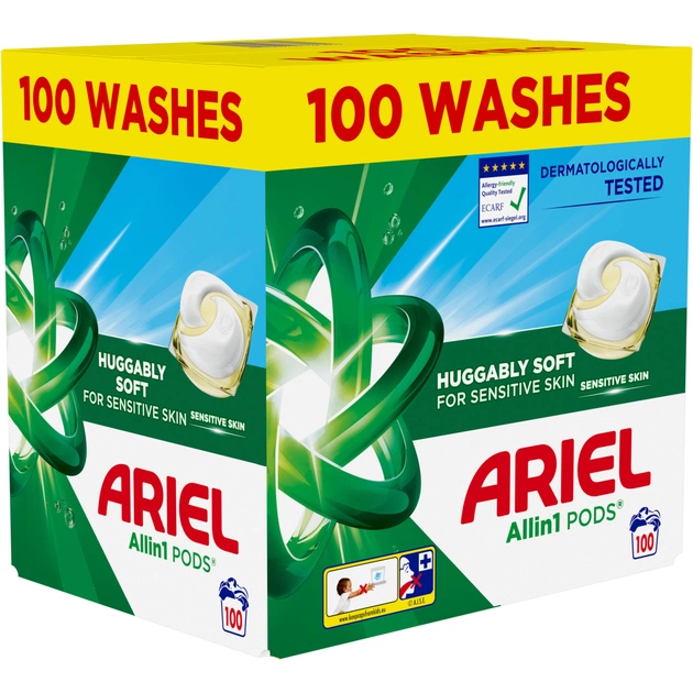 Капсули для прання Ariel Pods All-in-1 Sensitive Skin Для чутливої шкіри 100 шт. (8700216765619) - picture 2