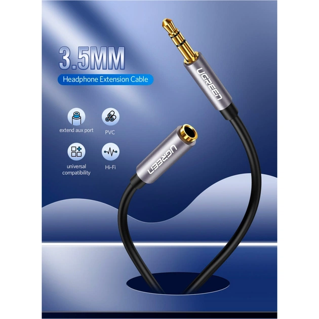 Кабель мультимедійний 3.5mm M to 3.5mm F 1.5m AV118 gray Ugreen (10593) - picture 3