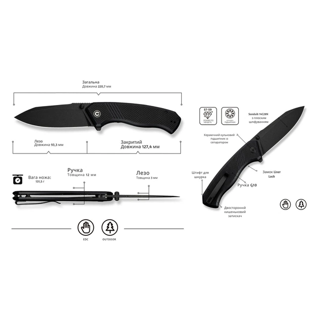 Ніж Civivi Placoid, Darkwash, чорний G10 (C23079-1) - picture 10