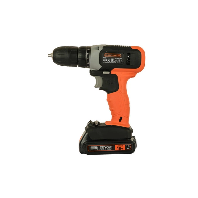 Шуруповерт Black&Decker 18 В Li-Ion, 1.5Ah, 600 об/хв, 1,2 кг (BCD001C1) - зображення 2