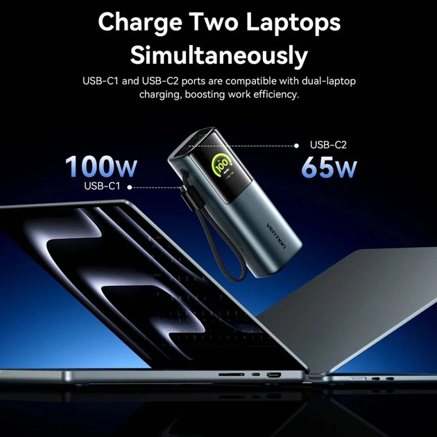 Батарея універсальна Vention 20000 mAh 165W Gray TFT Display Type (FKFH0) - зображення 8