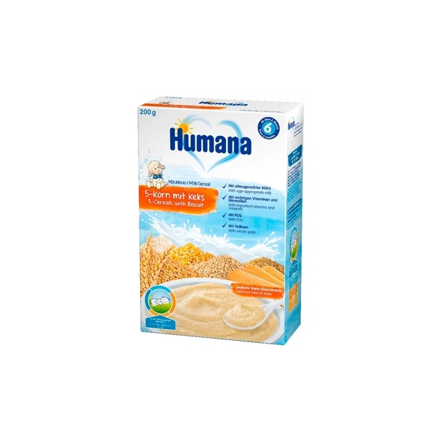Детская каша Humana молочная 5 злаков с печеньем 200 г (4031244775559) - изображение 1