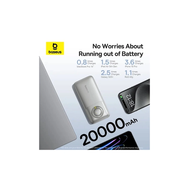 Батарея універсальна Baseus Free2Pull 20000mAh 65W, PD/3.0, QC/3.0, Lunar gray (P10073700843-00) - зображення 9