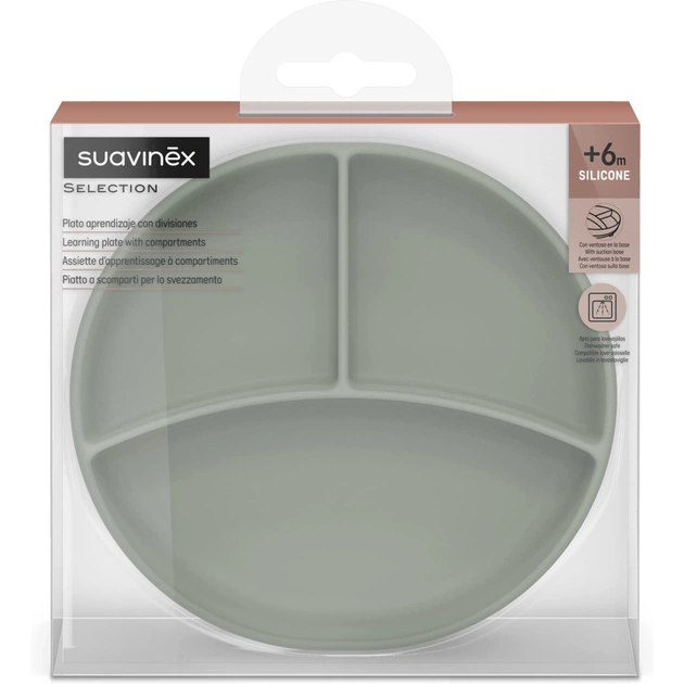 Тарілка дитяча Suavinex Colour Essence силіконова для вводу прикорму на 3 секції, +6 міс. зелена (402915) - picture 3