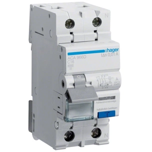 Диференціальний автоматичний вимикач Hager 1-п.+N 16A C 10mA (6kA) A (B) (ACA966D) picture 1