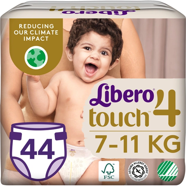 Підгузки Libero Touch Розмір 4 (7-11 кг) 44 шт (7322541750217) - изображение 1