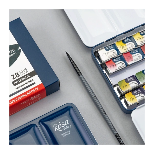Акварельні фарби Rosa Gallery BOTANICAL 282,5мл з пензлем, кювета Індіго металевий пенал (4823098544791) - picture 9