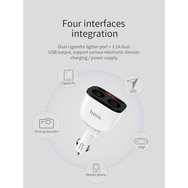 Зарядний пристрій HOCO HOCO Z28 Power ocean 2xUSB + display White (6957531091967) - picture 11