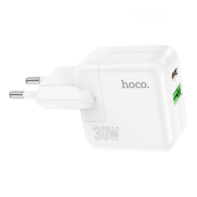 Зарядное устройство HOCO C111A Lucky 1xUSB-C PD30W + 1xUSB QC3.0 White (6931474790866) - изображение 1