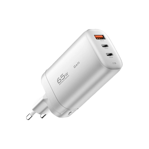 Зарядний пристрій Essager 2xUSB-C + 1xUSB 65W GaN white (ECT2CA-MYB02) - зображення 1