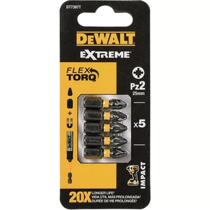 Набір біт DeWALT IMPACT TORSION, ударні, Pozidriv, Pz2, L=25 мм, 5 шт (DT7387T) зображення 1