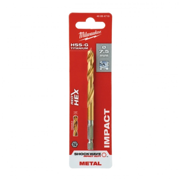 Свердло Milwaukee по металу RedHEX HSS-G TiN, 7,5 мм (48894718) - picture 3