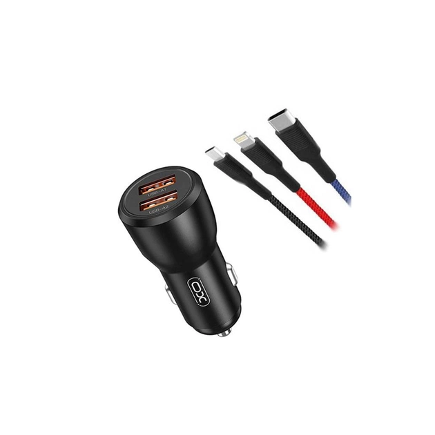 Зарядний пристрій XO CC55 QC3.0 18W (2USB/2.4A) + USB - Lightning + MicroUSB + Type-C Black (XO-CC55-BK) - зображення 1