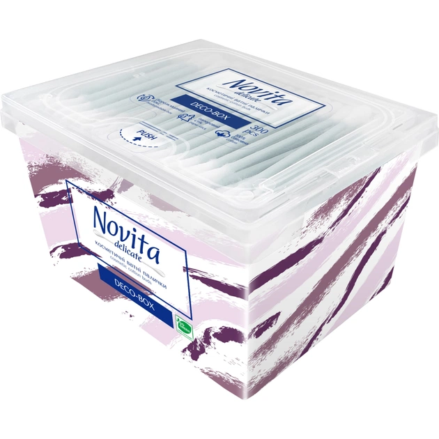 Ватні палички Novita Delicate Deco-box у квадратній коробці 300 шт. (4823071643909) - изображение 1