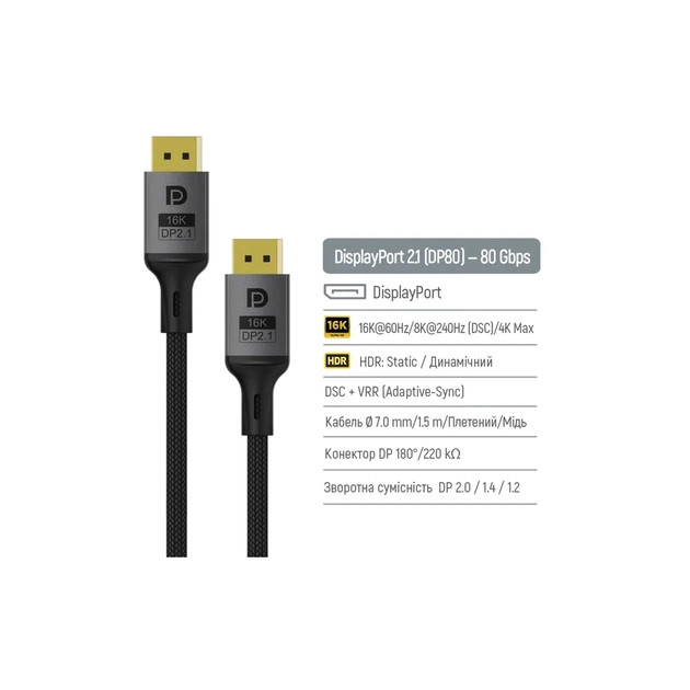 Кабель мультимедійний DisplayPort M to DisplayPort M 1.5m V2.1 16K black ColorWay (CW-CBDP091-BK) - picture 4
