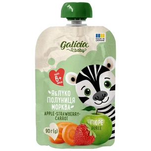 Дитяче пюре Galicia Baby яблучно-полунично-морквяне натуральне гомогенізоване 90 г (4820209564563) изображение 1