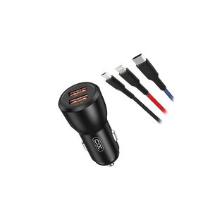 Зарядний пристрій XO CC55 QC3.0 18W (2USB/2.4A) + USB - Lightning + MicroUSB + Type-C Black (XO-CC55-BK) зображення 1