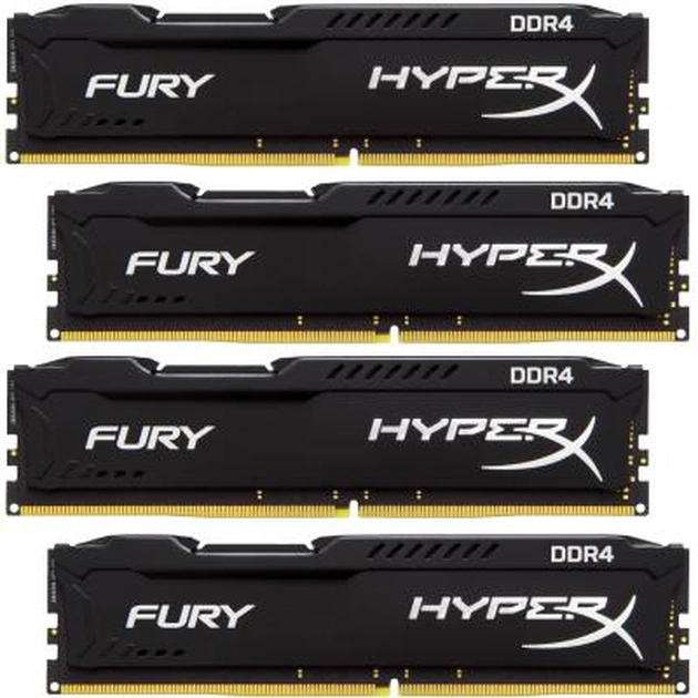 Модуль пам'яті для комп'ютера DDR4 16GB (4x4GB) 2400 MHz Fury Blac Kingston Fury (ex.HyperX) (HX424C15FBK4/16) - зображення 1