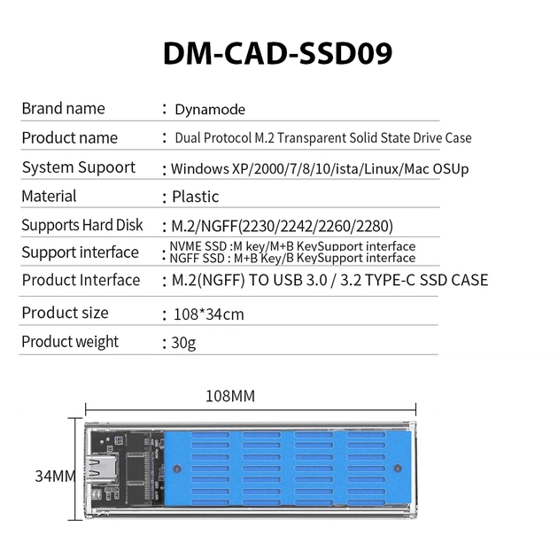 Кишеня зовнішня Dynamode M.2 SSD NVMe/SATA combo ч-з USB3.2 GEN2 Type-C (DM-CAD-SSD09) - picture 12
