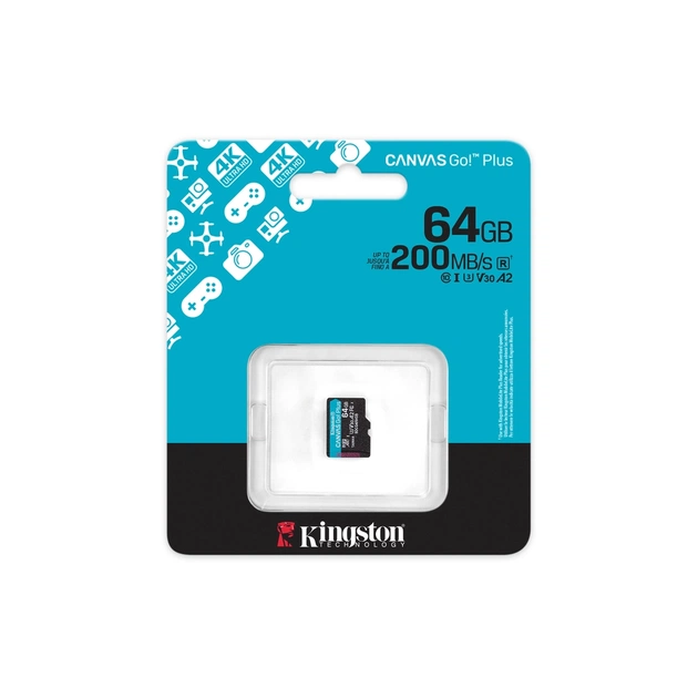 Карта пам'яті Kingston 64GB microSDXC сlass 10 UHS-I U3 V30 A2 Canvas Go Plus G4 (SDCG4/64GBSP) - зображення 3