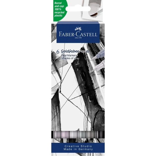 Художественный маркер Faber-Castell набор акварельных двухсторонних Goldfaber Aqua Dual Marker Shades of grey, 6 цветов (32309) - изображение 1