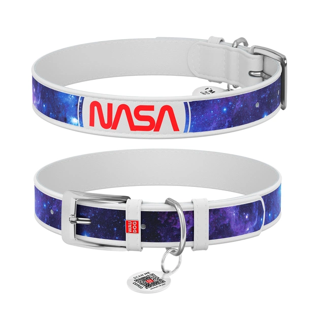 Нашийник для тварин WAUDOG Design з QR-паспортом "NASA21" Ш 15 мм Д 26-35 см білий (3603-0148-15) - зображення 1
