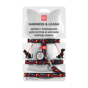Шлея для котів WAUDOG Nylon з QR-паспортом "Графіті" з повідцем пластиковий фастекс XS (5495) зображення 1