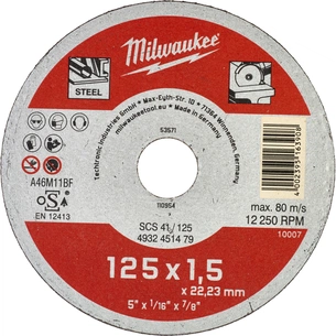 Круг відрізний Milwaukee по металу SCS 41/125х1.5, 125 мм (4932451479) зображення 1
