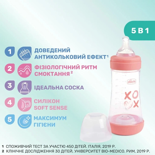 Пляшечка для годування Chicco Perfect 5 Love із силіконовою соскою 2+ міс. 240 мл Рожева (20223.11.40) - picture 3