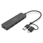 Концентратор Digitus USB-C + USB-A to 4xUSB-A 0.2m black (DA-70235) - зменшене зображення 1
