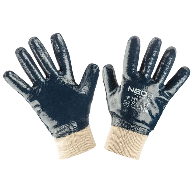 Защитные перчатки Neo Tools рабочие, хлопок с полным нитриловым покрытием, p. 10 (97-630-10) - изображение 1