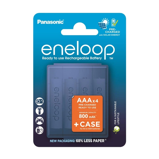 Аккумулятор Panasonic Eneloop AAA 800 мАч, NI-MH, 4 шт, с кейсом для хранения (BK-4MCDEC4CP) - изображение 1