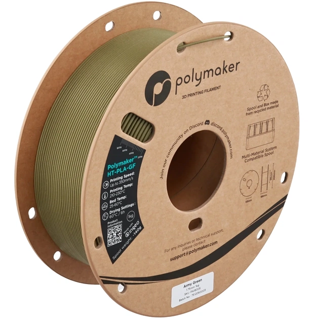 Пластик для 3D-принтера Polymaker HT-PLA-GF 1,75mm 1kg ARMY GREEN (PA18005) - изображение 1