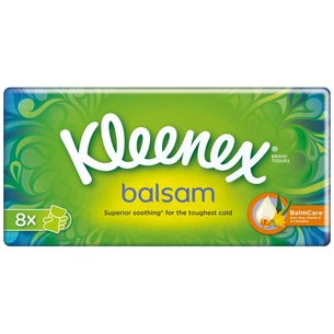Серветки косметичні Kleenex Balsam тришарові 8 пачок по 10 шт. (5029053002033) зображення 1