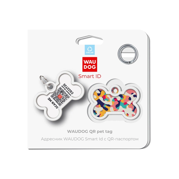 Адресник для тварин WAUDOG Smart ID з QR паспортом "Камо різнокольоровий", кістка 40х28 мм (0640-0206) - picture 5