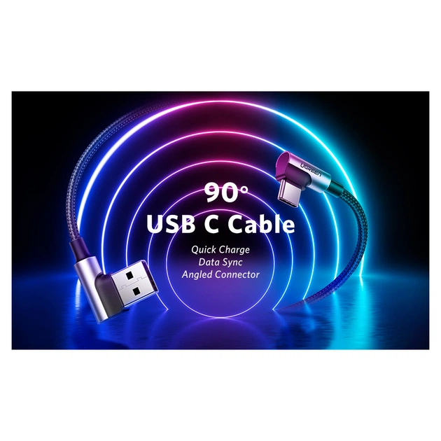 Дата кабель USB 2.0 AM to USB-C 3.0m 3A 90° corner US176 black Ugreen (70875) - picture 6
