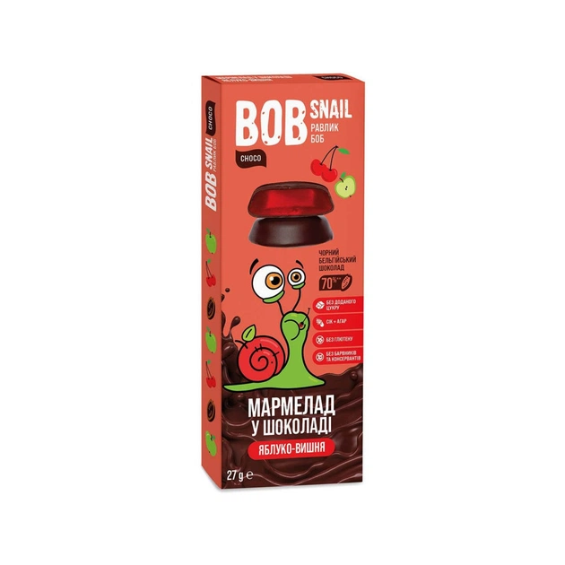 Мармелад Bob Snail Равлик Боб Яблуко Вишня в чорному шоколаді 27 г (4820219341161) - изображение 1