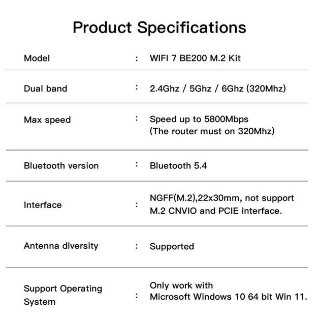 Бездротовий адаптер Fenvi FV-BE200NG Wi-Fi 7, Bluetooth 5.4 Adapter, Tri-band 2.4G/5G/6GHz - picture 13