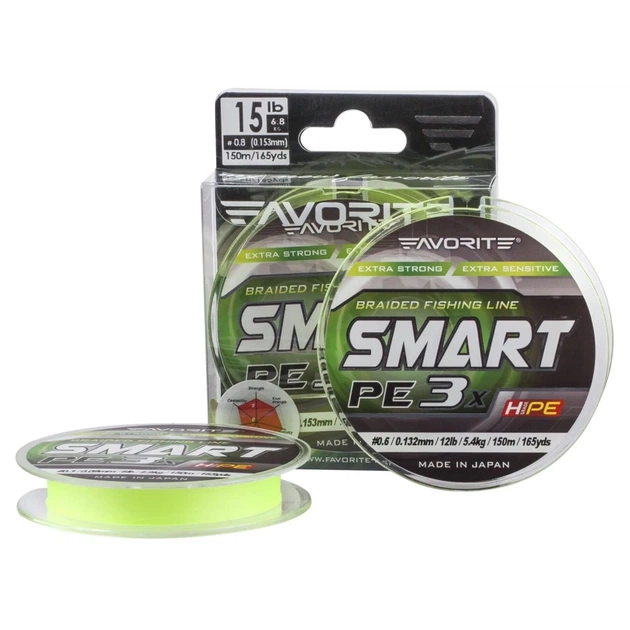 Шнур Favorite Smart PE 3x 150м 0.8/0.153mm 15lb/6.8kg Fl.Yellow (1693.10.57) - изображение 1