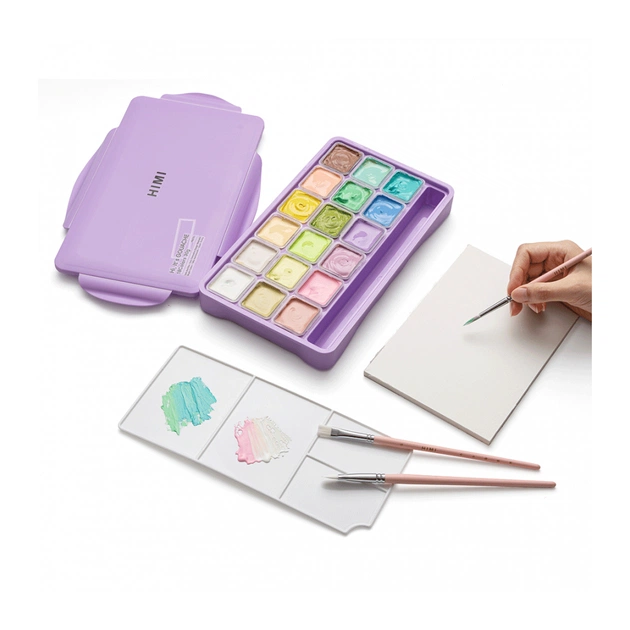 Гуашеві фарби HIMI Jelly Cup 18 кольори по 30 мл, Пастельні, фіолетовий пластик.пенал (6976939682584) - picture 8