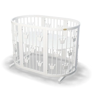 Ліжечко Ingvart трансформер Smart Bed Oval (60х72, 60х120, 60х168 см) біле з декором "Корони" (1219003) зображення 1