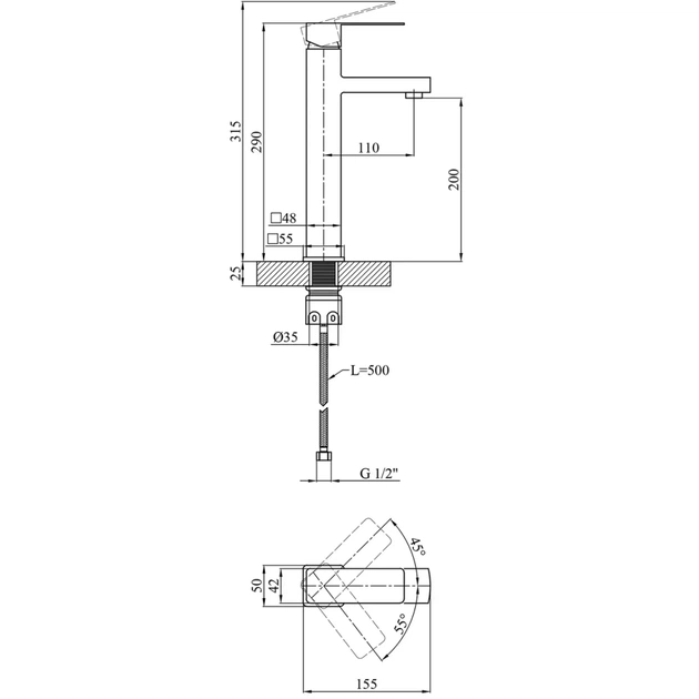 Душовий гарнітур Kroner Edelstahl Kubus-SCH063 + змішувач Edelstahl Kubus-SCH010-3 (CVS30177) - зображення 12