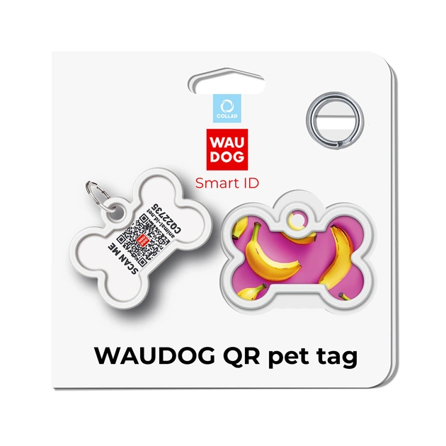 Адресник для тварин WAUDOG Smart ID з QR паспортом "Банани на рожевому", кістка 40х28 мм (231-4055) - picture 5