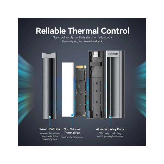 Кишеня зовнішня Vention SSD M.2 (NVME) M-key USB Type-C 3.2 10Gbps Heat Sink Aluminum (KPKH0) - picture 3