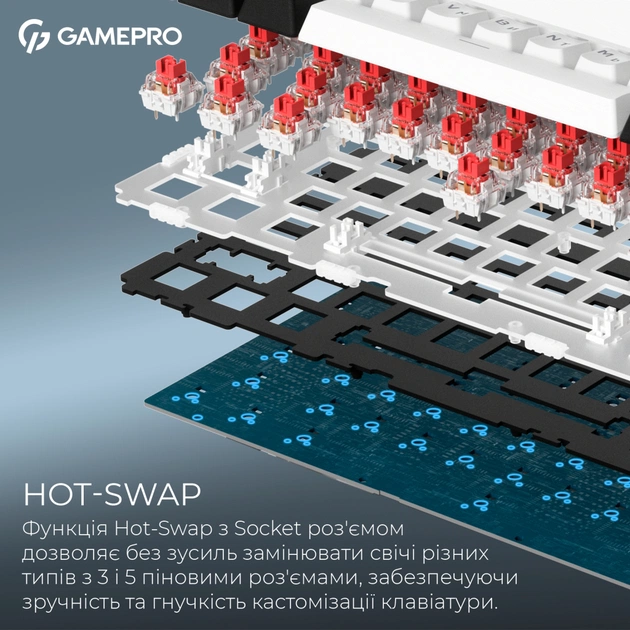 Клавіатура GamePro Asgard Valhalla MK160W Pro 75 RGB Wireless/Bluetooth/USB White (MK160W Pro) - picture 9