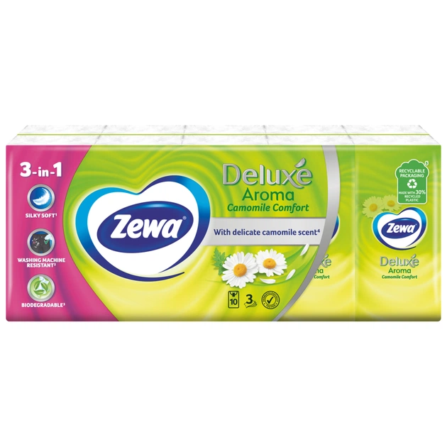 Серветки косметичні Zewa Deluxe Ромашка 3 шари 10 шт х 10 пачок (7322540098846) - picture 2